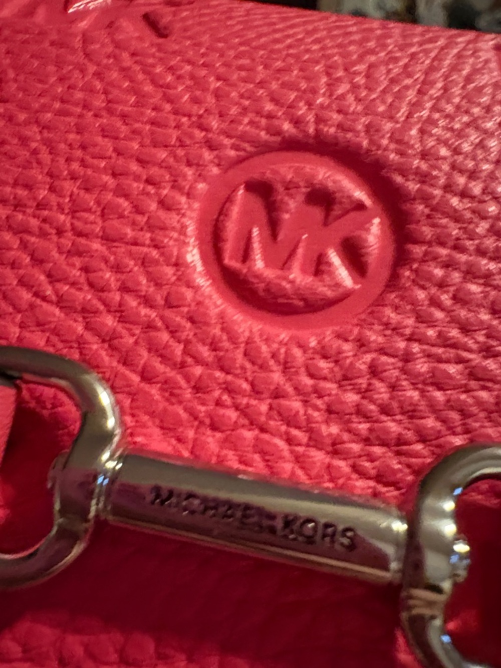 Michael Kors Hibiscus 🌺 Pink Embossed MK Leather Clutch with Silver Hardware ✔️📸 - Picture 6 of 16